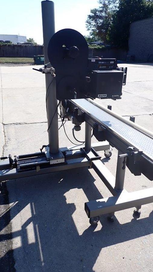 Used Action Packaging System Auto Top Labeler, w/Conveyor