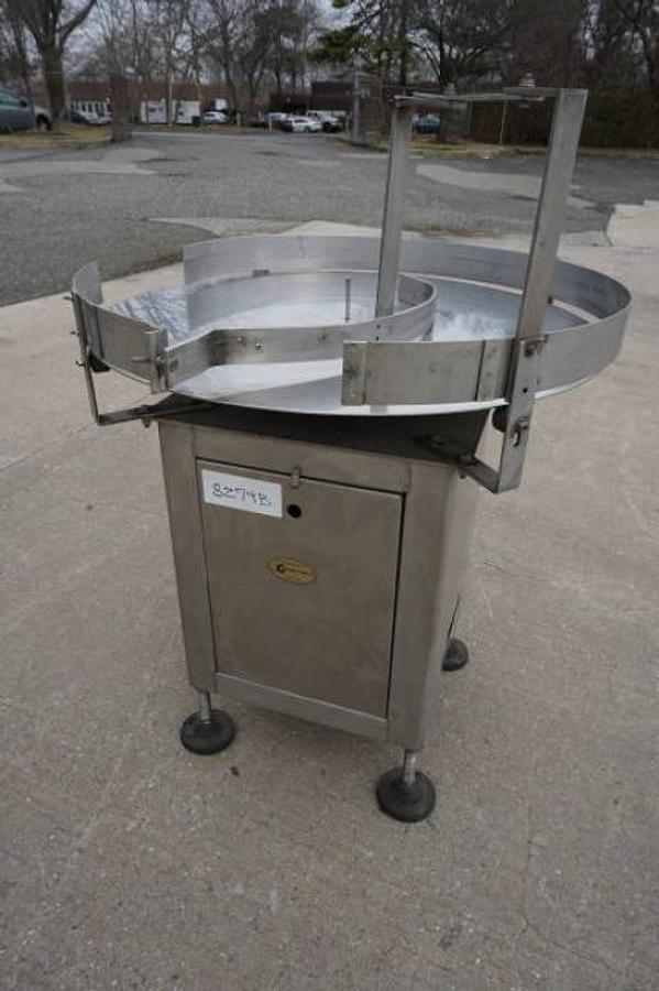 Used 35 Inch Diameter JG Machine Works Stainless Rotary Unscrambling/Accumulating Table, Variable Speed