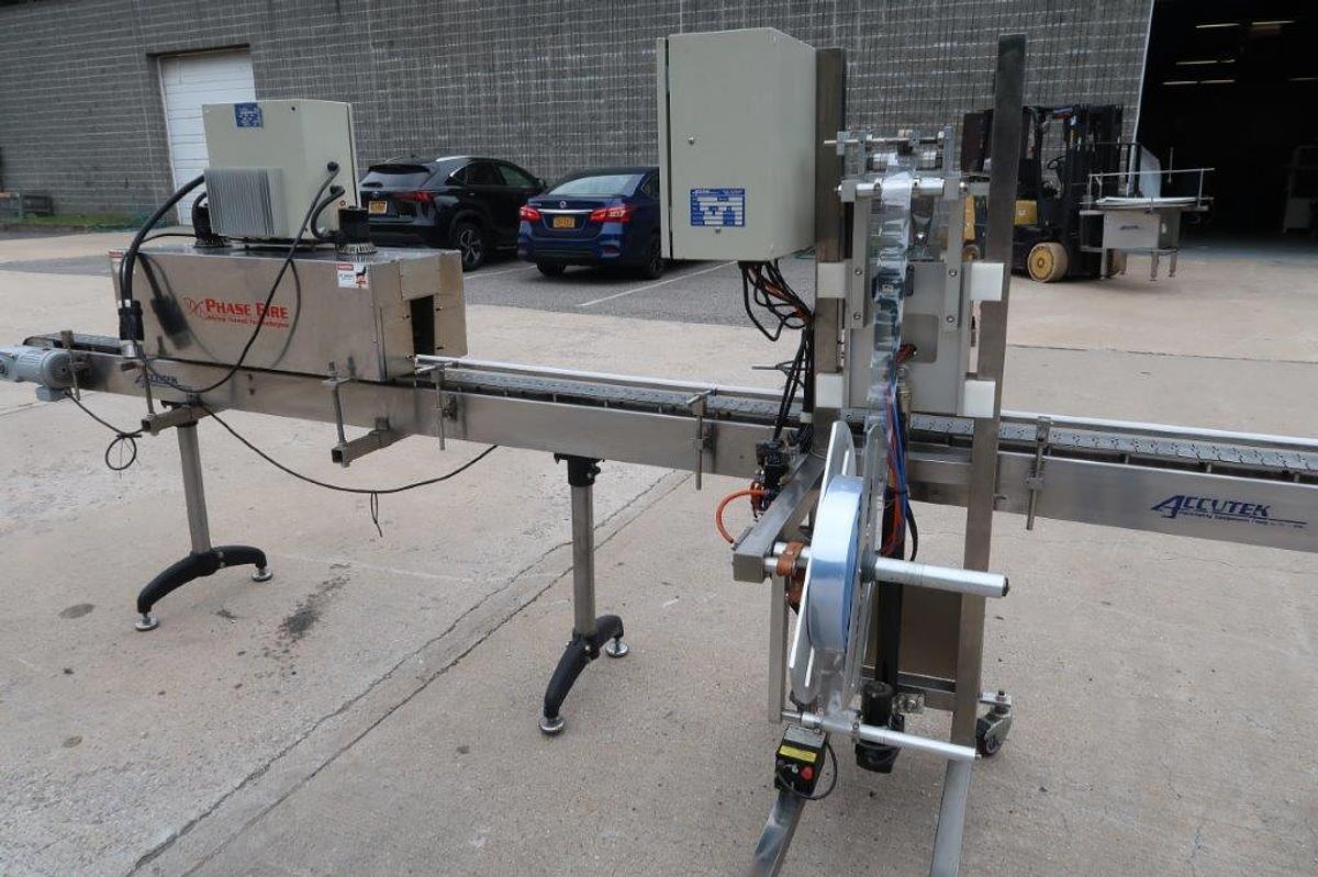 Used Accutek/Labelette Sleeving Line with Shrink Tunnel, Stainless Steel