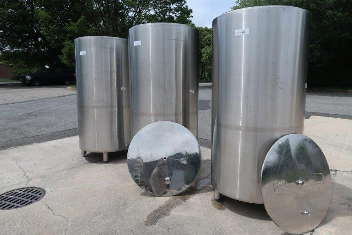 Used 400 Gallon Stainless Sanitary Vertical Jacketed Tanks, (3)