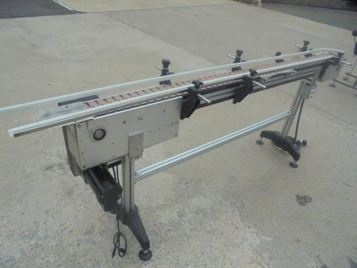 Used MK Automation 4-1/2 In. X 90 In. Long Bottle Conveyor, Variable Speed