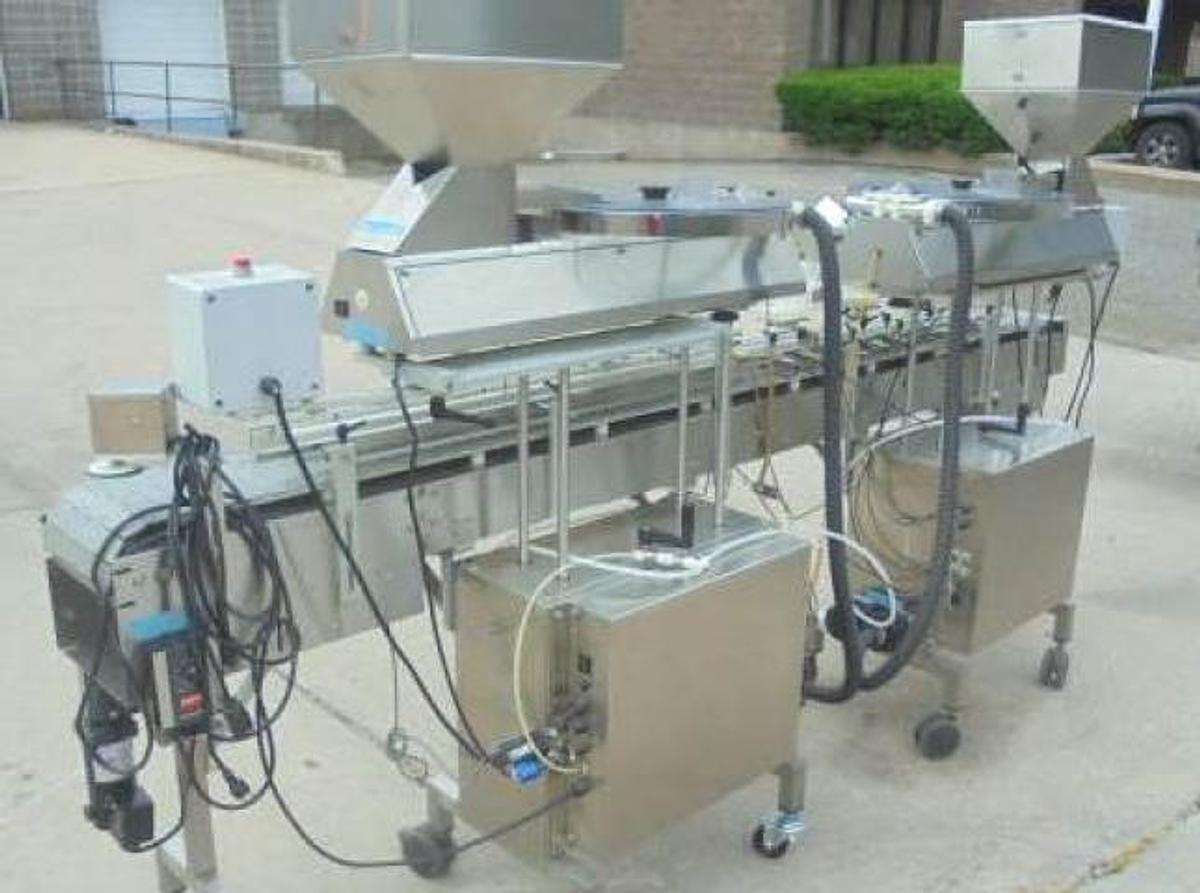 Used Pharmafill/Deitz Dual Head Tablet-Capsule Counter with Motorized Conveyor