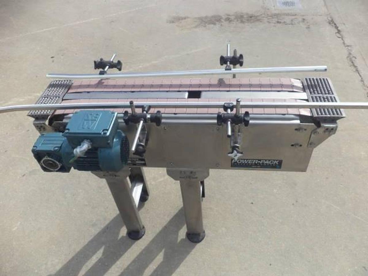 Used Power-Pack SS dual lane bottle conveyor, 38 inches long