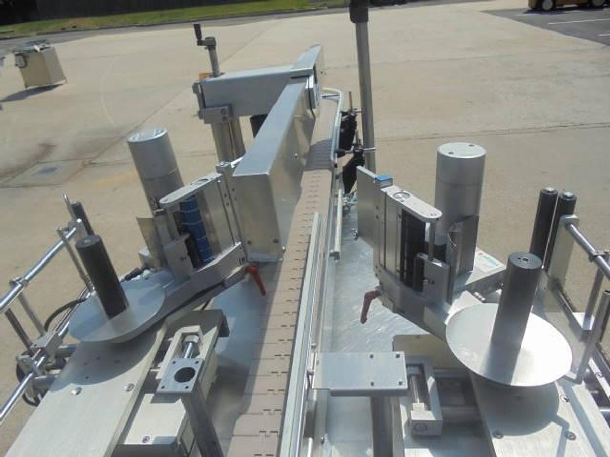 Used DL Tech Automatic Front & Back Labeler, Stainless Steel Cabinetry
