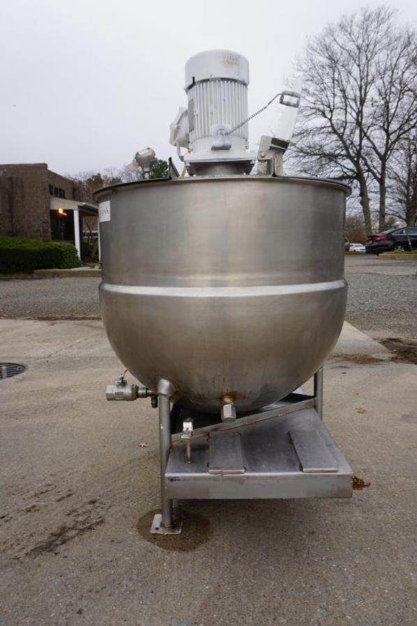 Used 100 Gallon B H  Hubbert Jacketed Kettle With 5 HP Homogenizing Mixer