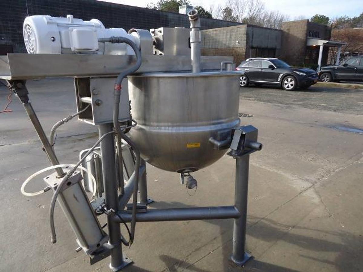 Used 100 Gallon Lee Type 316 Stainless Steel Jacketed Double Motion Tilt Kettle, Explosion Proof –