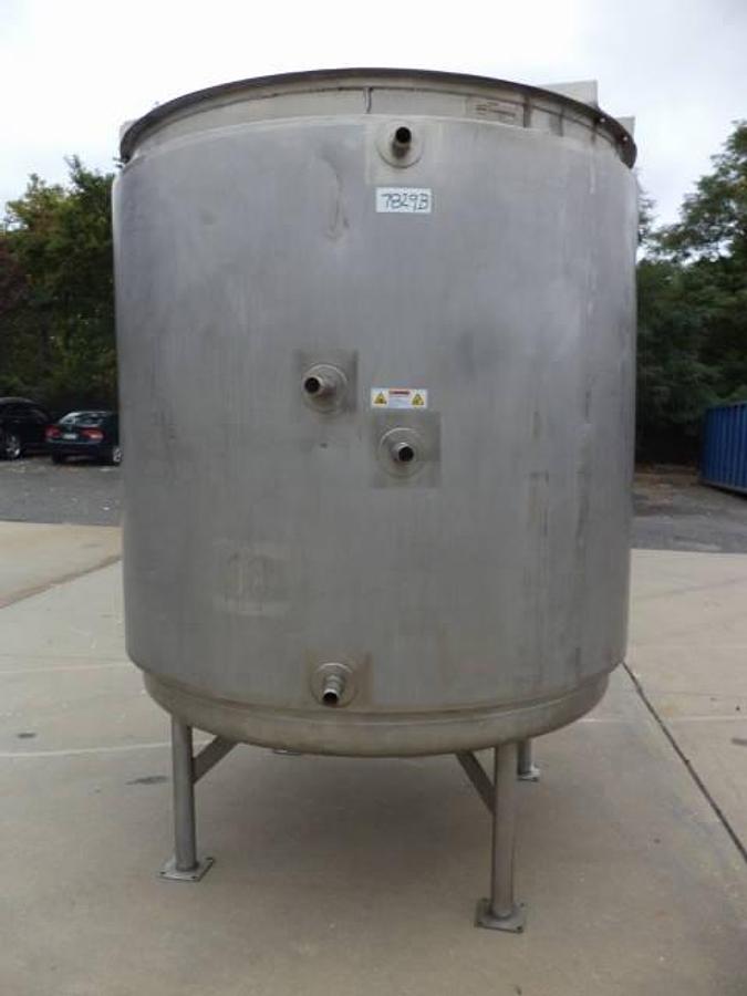 Used 1,250 Gallon B & G 316 Stainless Steel Vertical Jacketed Tank, 60 PSIG Jacket