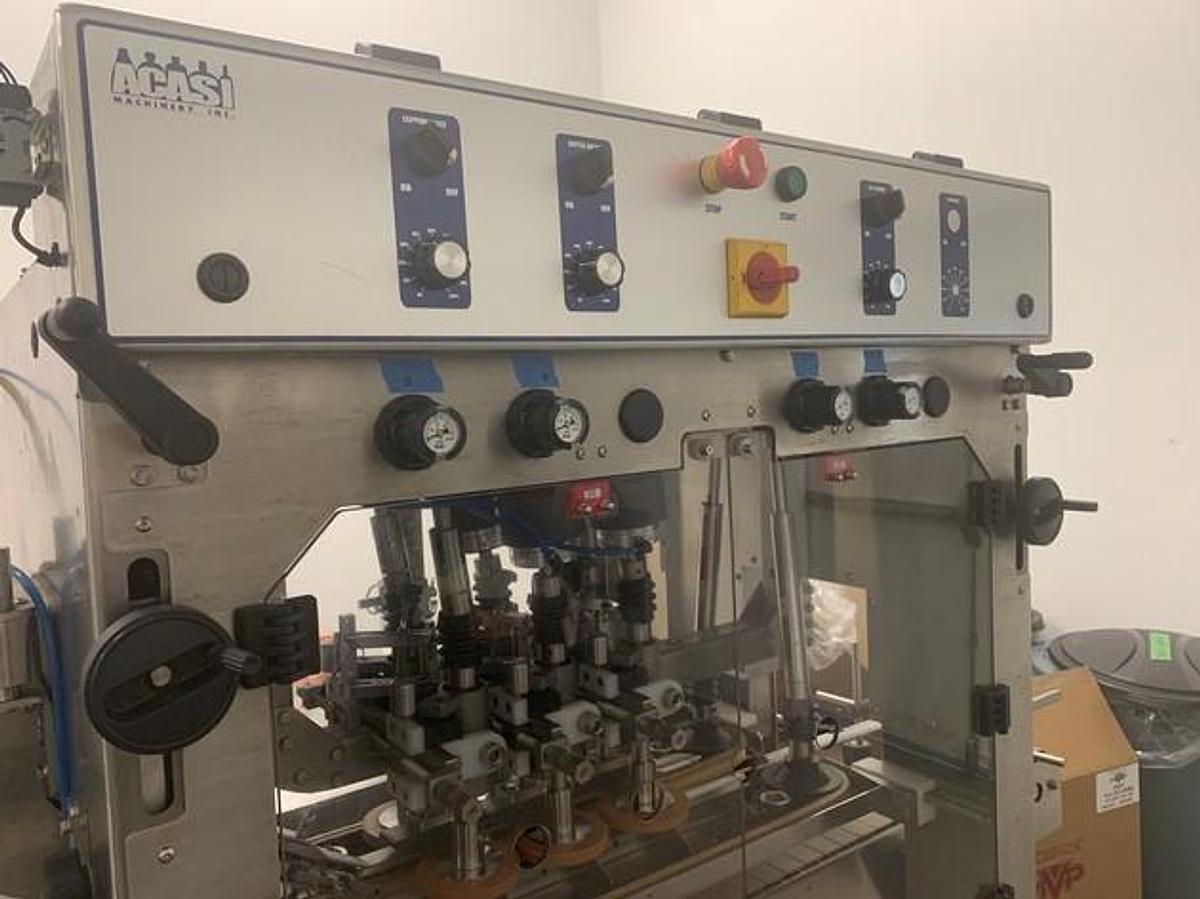 Used Acasi Eight Head Straight Line Automatic Pressure OverFlow Filling Machine With Screw Capper