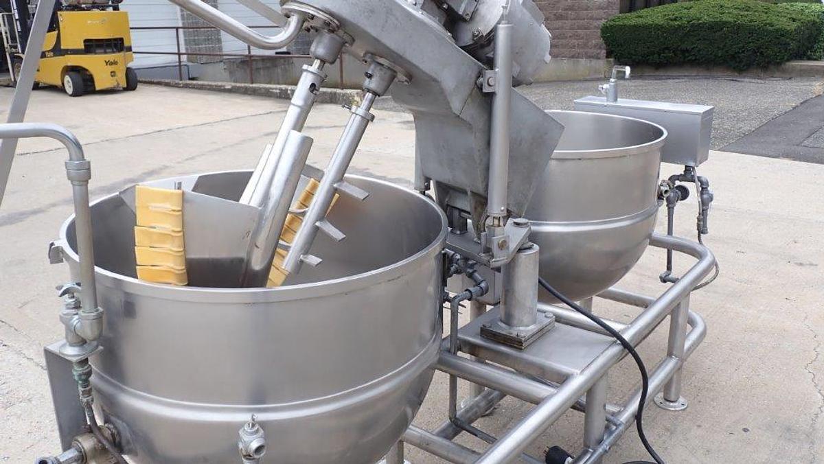 Used Groen Dual Kettle Mixing System, 80 Gallon Each