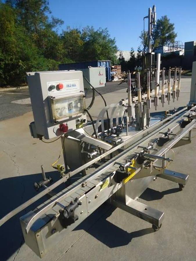 Used Kaps-All/Fills-All 8 Piston Automatic Filler, With Conveyor