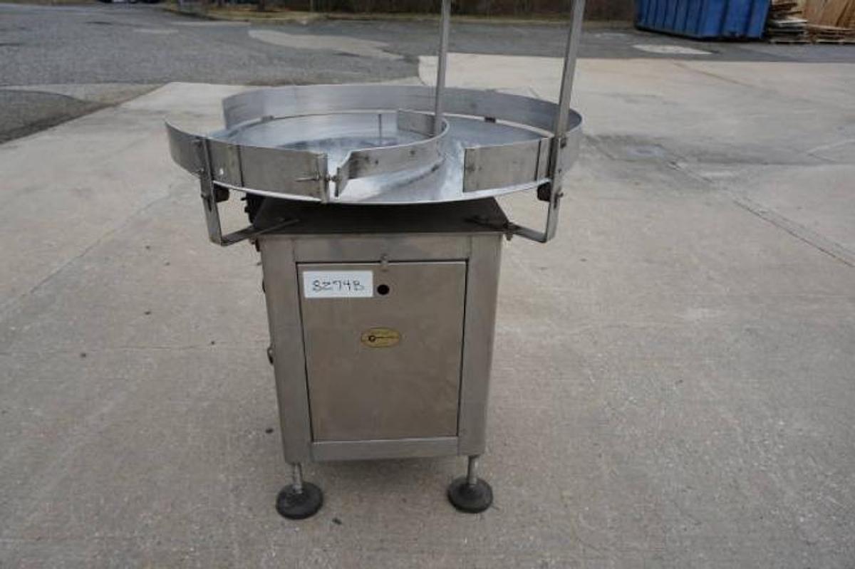 Used 35 Inch Diameter JG Machine Works Stainless Rotary Unscrambling/Accumulating Table, Variable Speed
