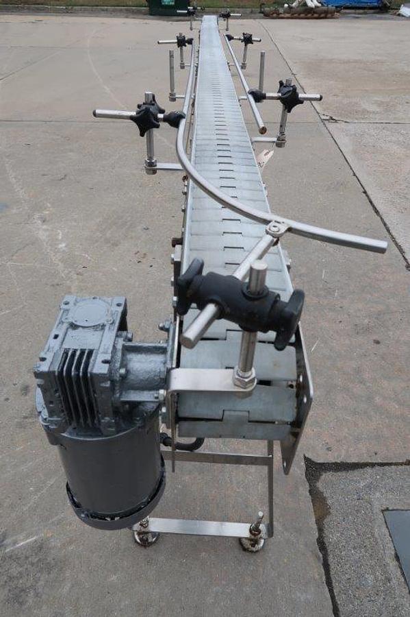 Used 4.5 In. X 16 Ft. Long Motorized Bottle Conveyor, Stainless Steel Frame