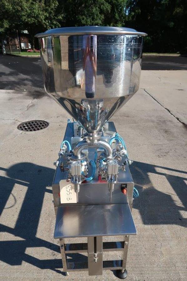 Used Quantitative Dual Head Air Operated Stainless Piston Filler, with Foot Switch