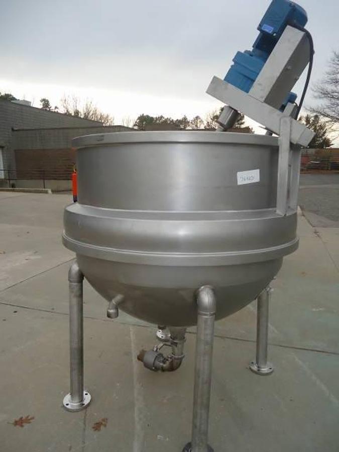Used 350 Gallon Pardo 316 Stainless Hemispherical Inclined Agitated Kettle, 100 Psi Jacket