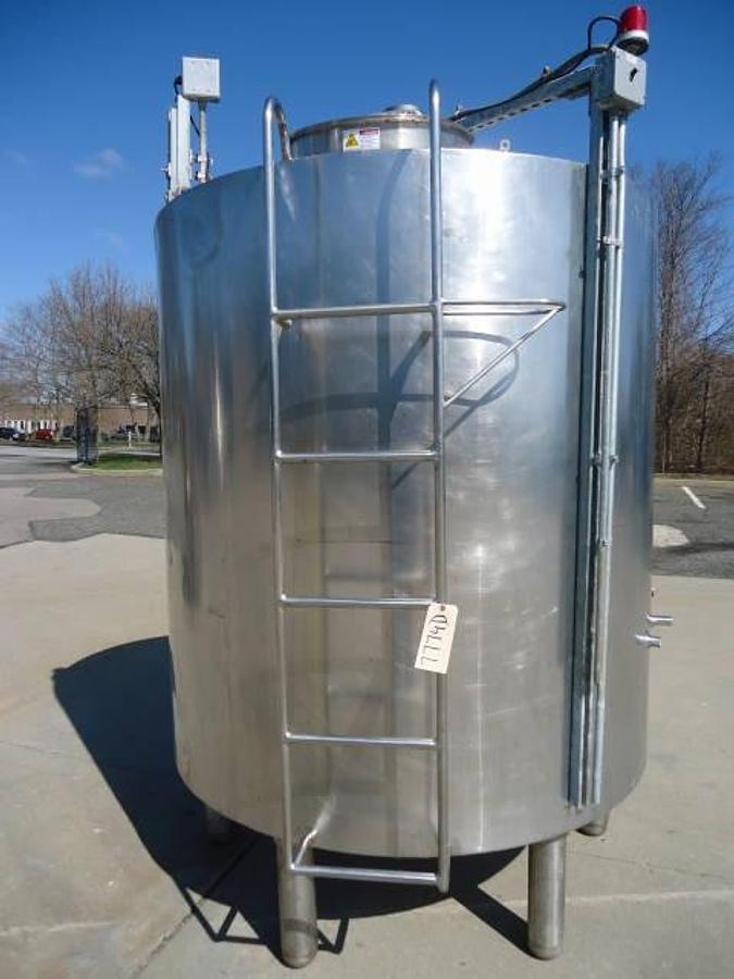 Used 800 Gallon Stainless Steel Jacketed Closed Agitated Tank, Cone Bottom