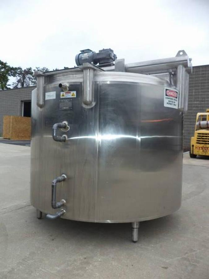 Used 600 Gallon Cherry Burrell Stainless Steel Mix Tank, 100 PSI Jacket