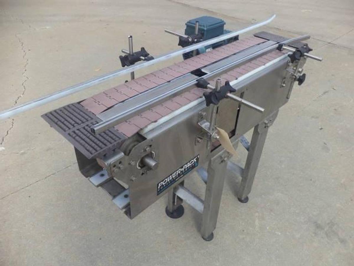 Used Power-Pack SS dual lane bottle conveyor, 38 inches long