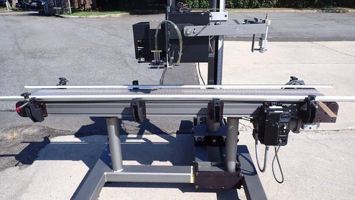 Used Action Packaging System Auto Top Labeler, w/Conveyor