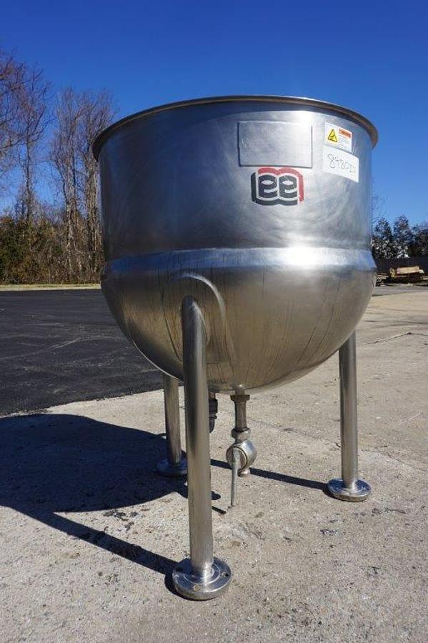 Used 80 Gallon Lee 316 Stainless Steel Hemispherical Kettle, 45 psi Jacket S/N 25686-1-2