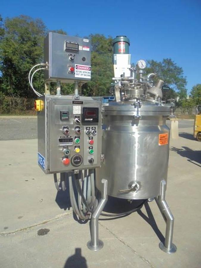Used 50 Gallon Cherry Burrell 316SS Mix Kettle/Reactor, Tilt Out Agitation