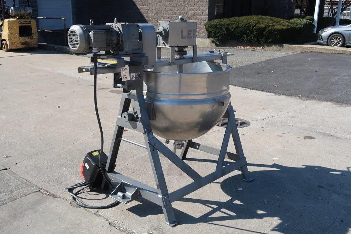 Used 80 Gallon Lee 316 SS Double Motion Scraper Kettle, Tilt Discharge, 100 PSI Jacket
