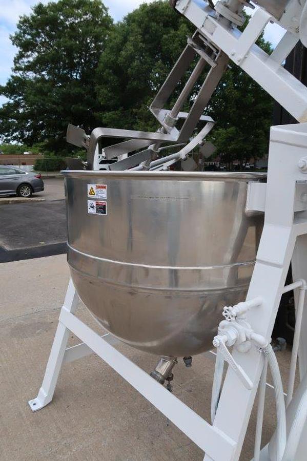 Used 150 Gallon Lee Stainless Jacketed Double Motion Mix Kettle, Tilt Out Agitation