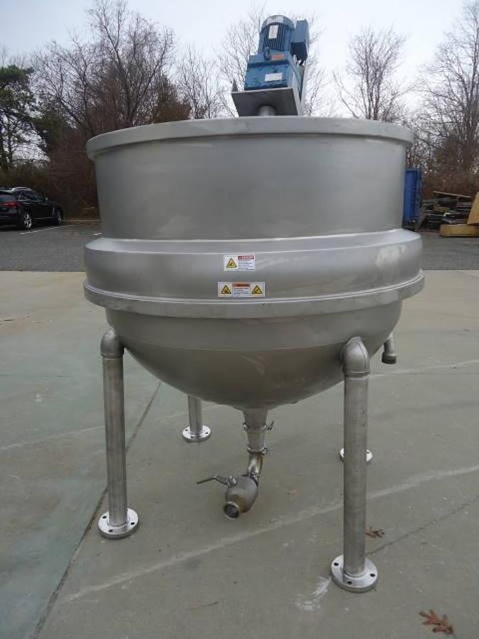 Used 350 Gallon Pardo 316 Stainless Hemispherical Inclined Agitated Kettle, 100 Psi Jacket