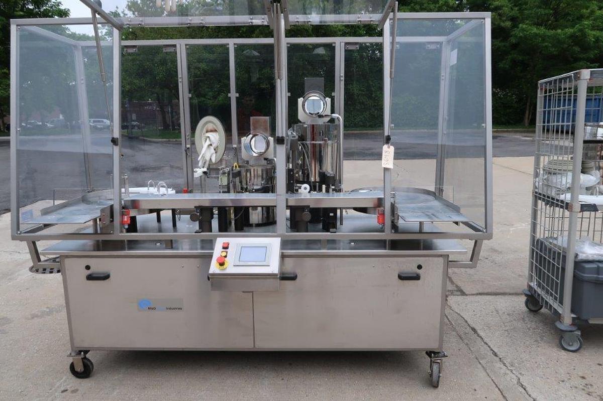 Used M & O Perry Industries P1510 Vial Liquid Filling, Stoppering and Crimp Capping Machine