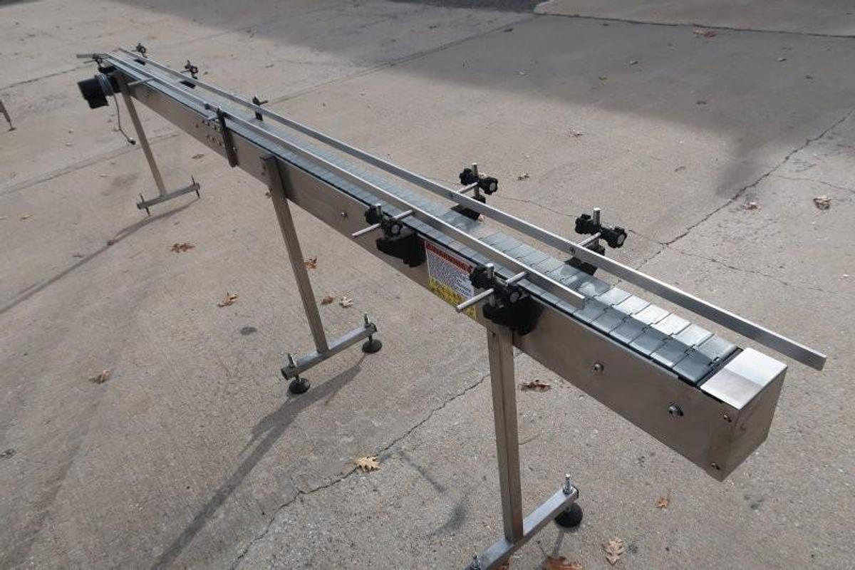 Used 4.5 In. x 14 Ft. Motorized Bottle Conveyor, SS