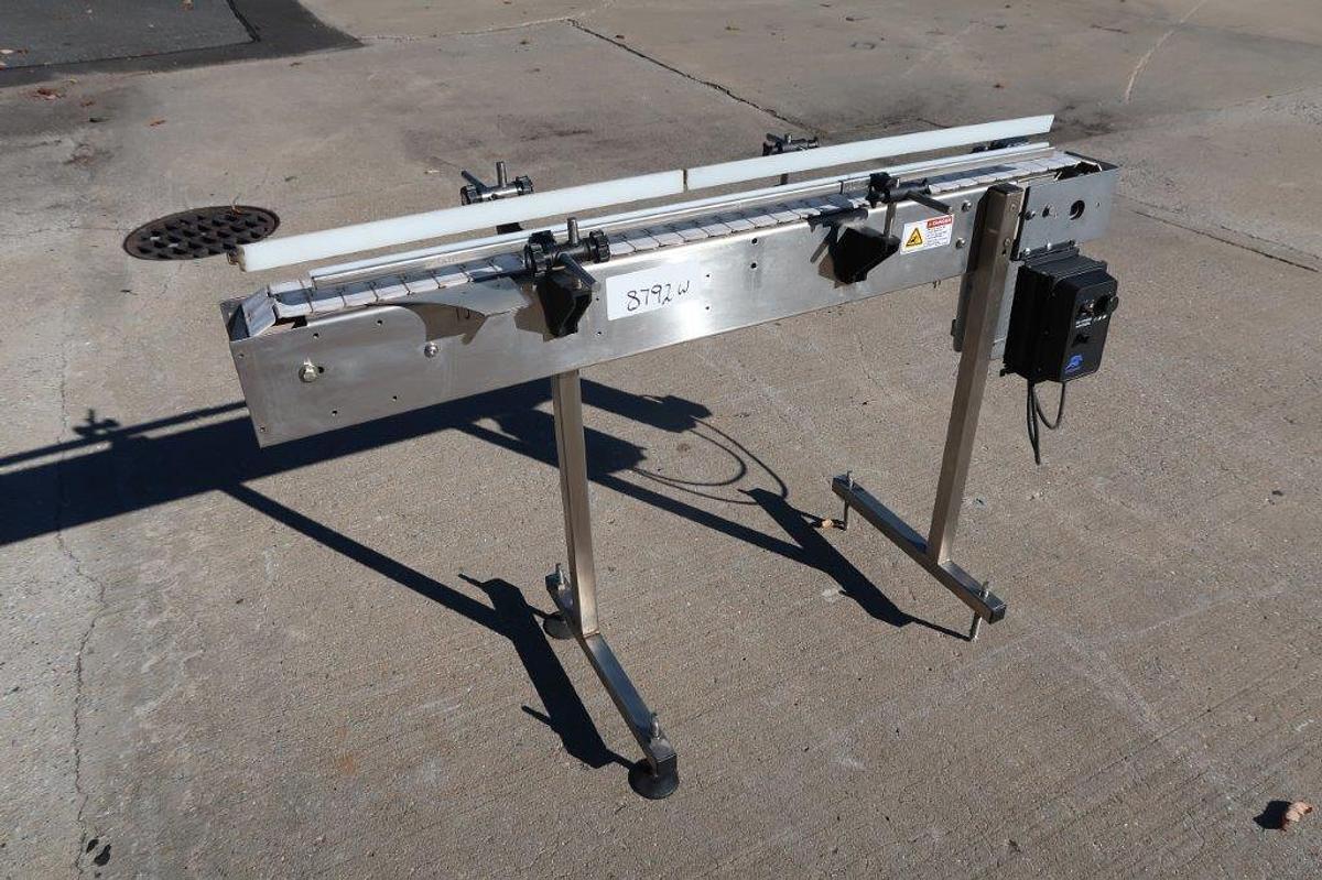 Used 4-1/2 In. Wide X 57 In. Long Motorized Bottle Conveyor, Variable Speed