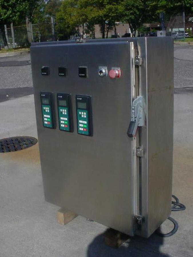 Used Stainless Starter Box With (3) Vfd Reliance Electric Controllers