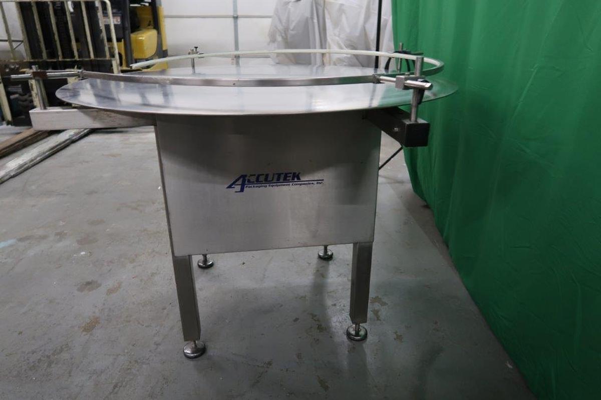 Used 48 In. Diameter Accutek Stainless Rotary Unscrambling/ Accumulating Table, Variable Speed