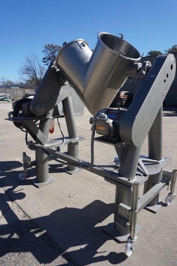 Used 5 Cu. Ft. Patterson Kelley Stainless Steel Twin Shell V blender, Intensifier Bar, 240 lb./cf density