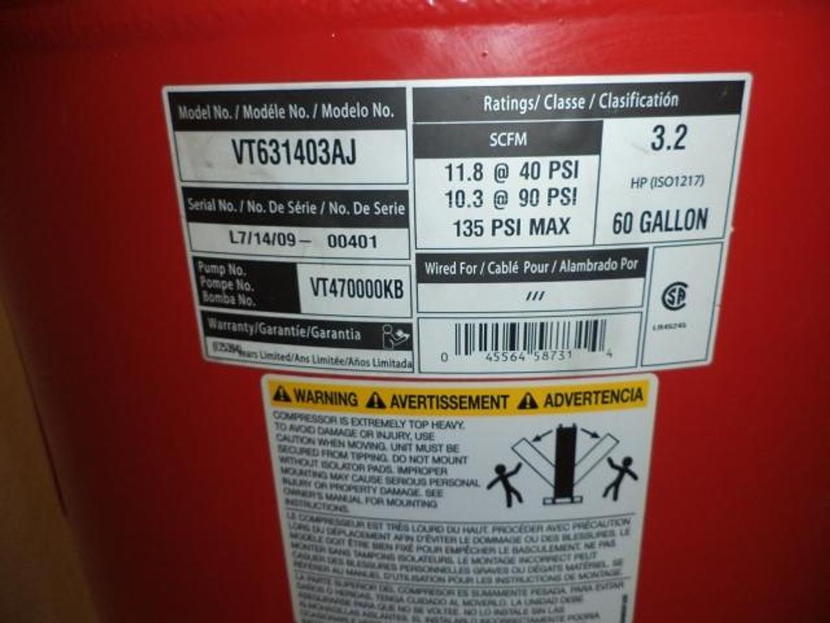 Used Husky 3.2HP air compressor, 11.8 @40 PSI SCFM