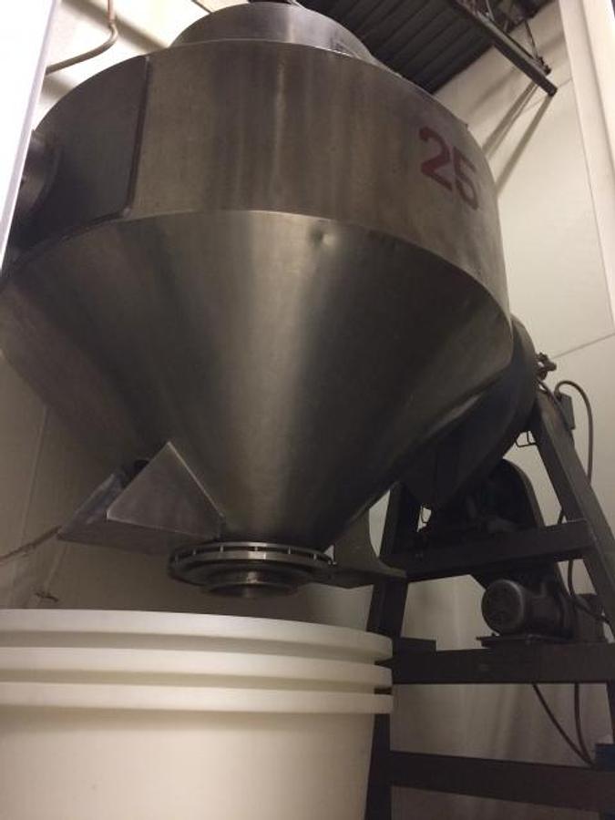 Used Gemco 100 cubic foot stainless steel double cone tumbling blender