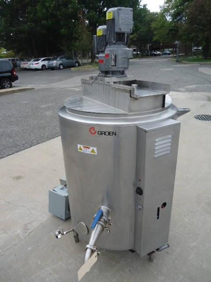 Used 80 Gallon Groen Stainless Self -Contained Gas Fired Twin Action Mix Kettle, 3 In. Discharge