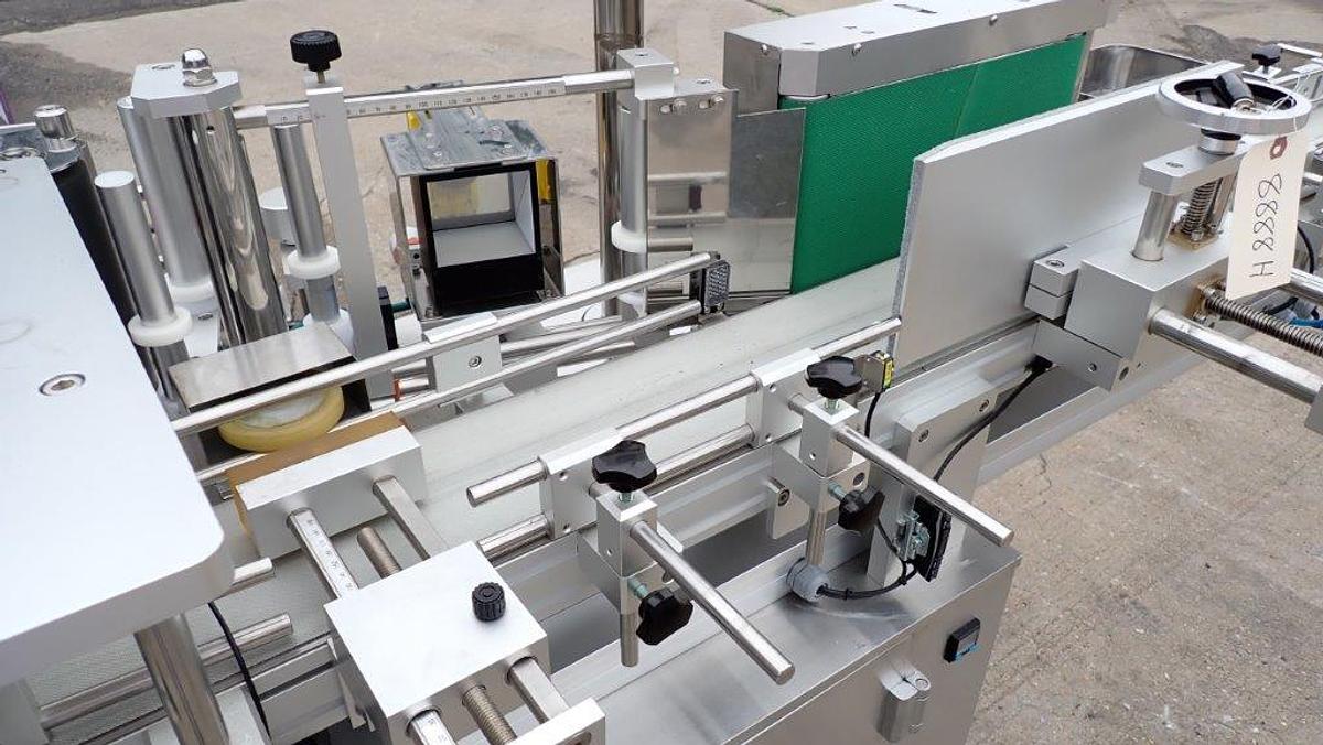 Used Sky Machines Auto Pressure Sensitive Labeler, with Markem Coder