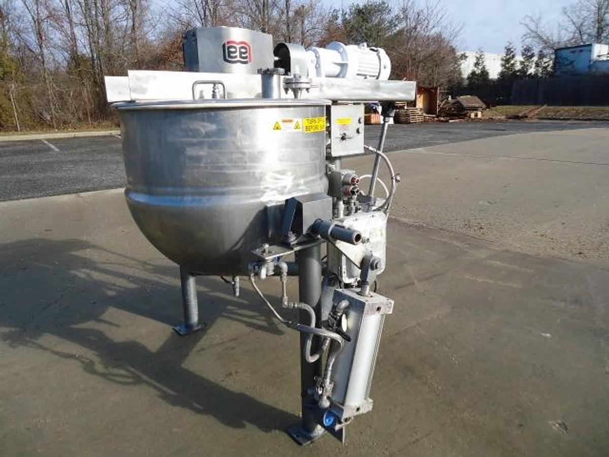 Used 100 Gallon Lee Type 316 Stainless Steel Jacketed Double Motion Tilt Kettle, Explosion Proof –