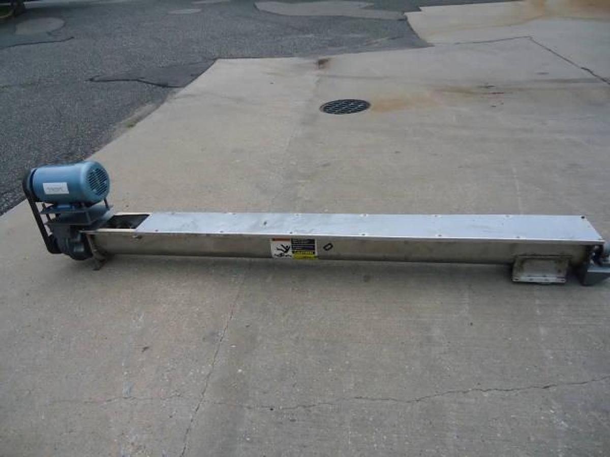 Used Stainless Steel Inclined Screw Conveyor, 7″ Diameter X 104″ Long”