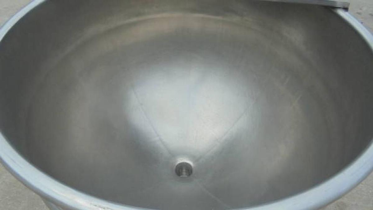 Used 80 Gallon Trinity/Hamilton SS Hemispherical Kettle , 3 inch discharge