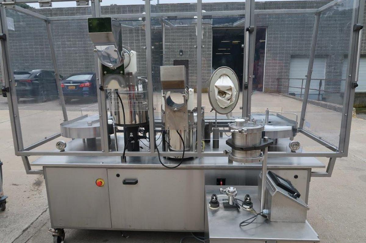 Used M & O Perry Industries P1510 Vial Liquid Filling, Stoppering and Crimp Capping Machine