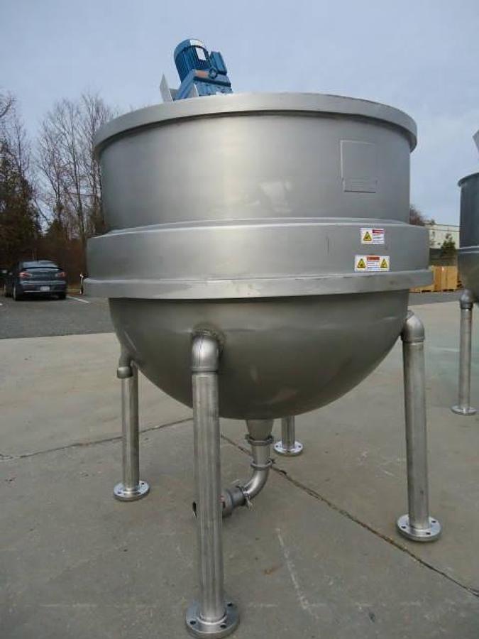 Used 350 Gallon Hamilton 316 Stainless Hemispherical Inclined Agitated Kettle, 110 Psi Jacket