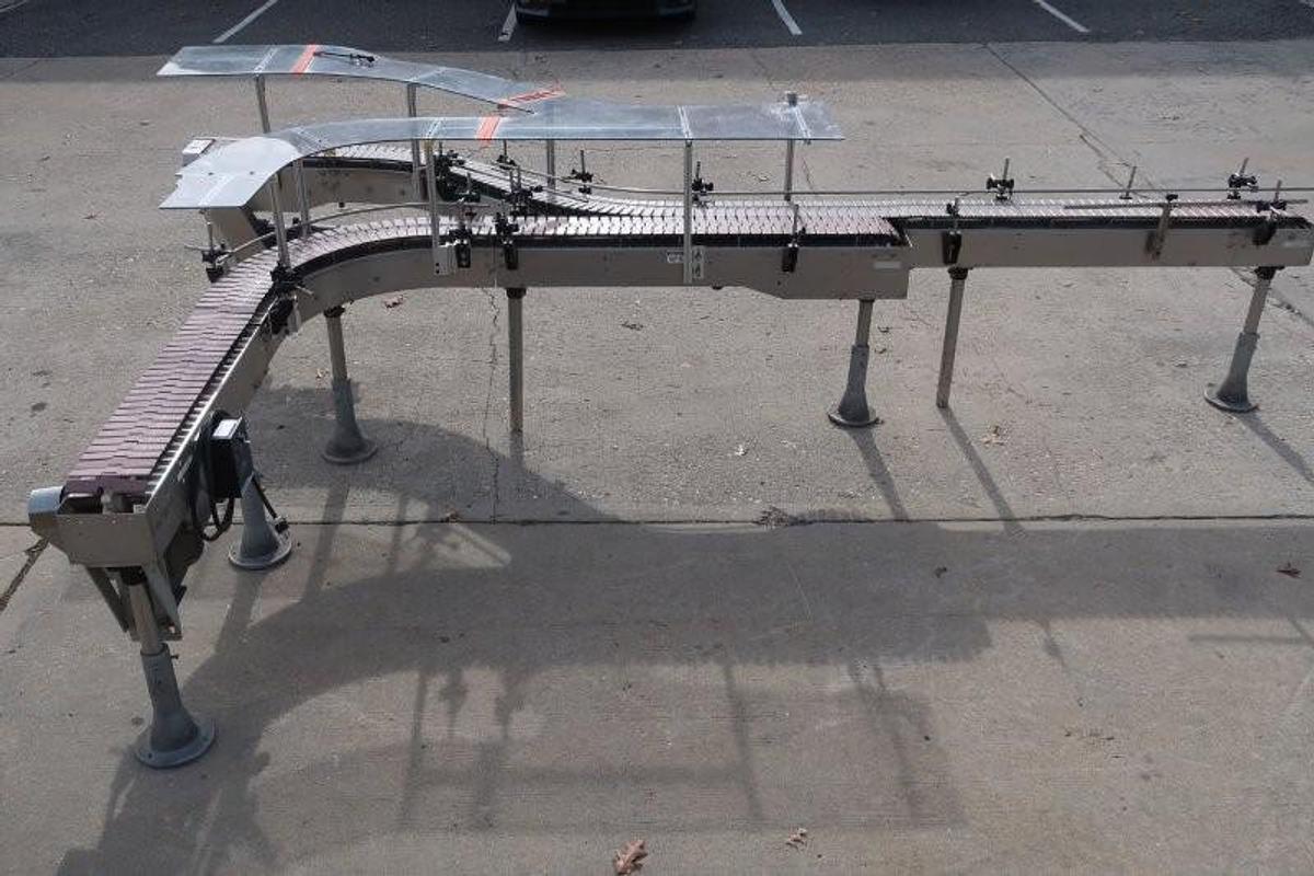 Used Y Shaped Stainless Motorized Bottle Conveyor, 180 In. Long