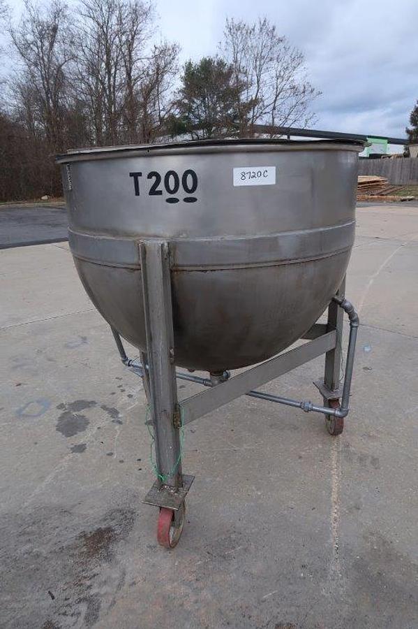 Used 200 Gallon Stainless Steel Jacketed Hemispherical Kettle, Portable