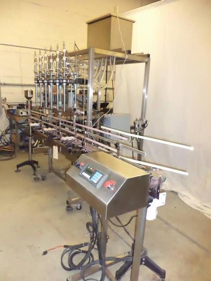 Used Inline Filling System Six Head Time/Gravity Auto Straight line Filling Machine