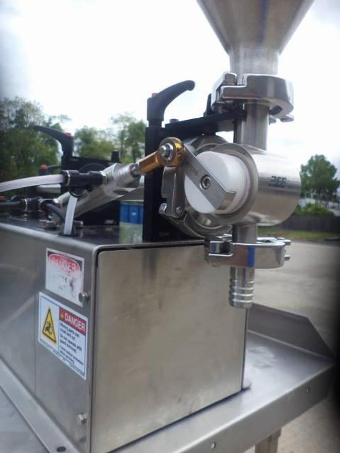 Used REB Air Operated Tabletop Single Piston Filler, with Hopper