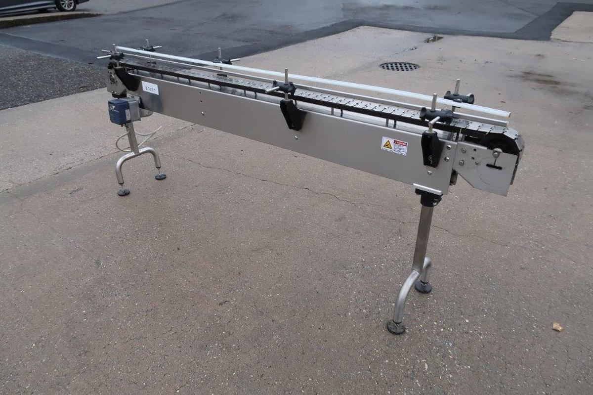Used 3-1/4 In. Wide X 90 In. Long Stainless Steel Bottle Conveyor, Variable Speed