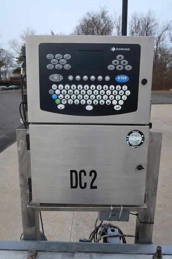 Used Domino A100 Inkjet Printer, Mounted on Bottomless Conveyor/Gap Transporter