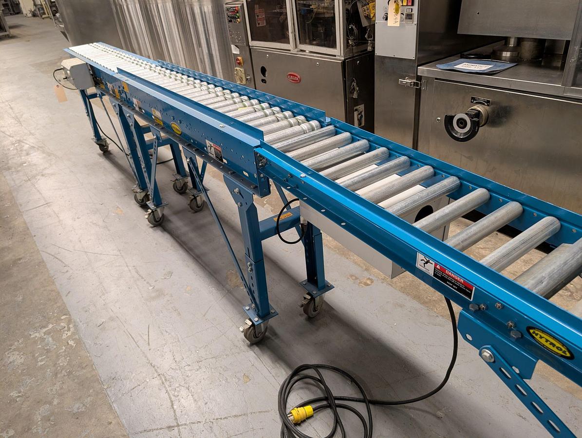 Used Hytrol 15 Ft Long Motorized Roller Conveyor, Portable
