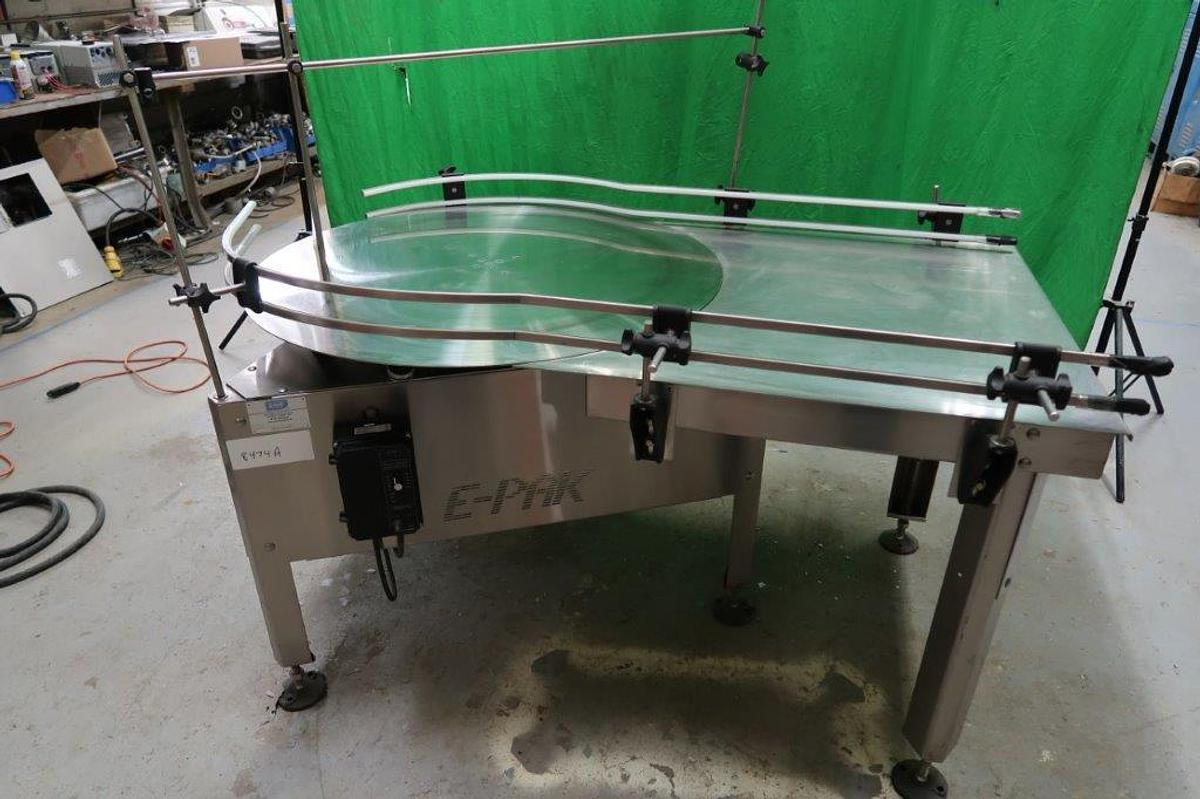 Used 40 In. Diameter E-PAK Stainless Steel Rotary Unscrambling/Accumulating Table